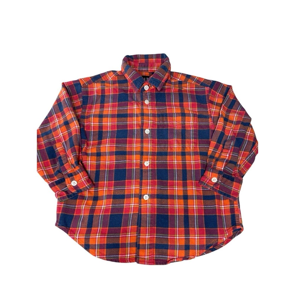 Vintage Gap Boys Orange‎ Plaid Button Up Flannel XS 4 Chest Pocket Fall Kidcore